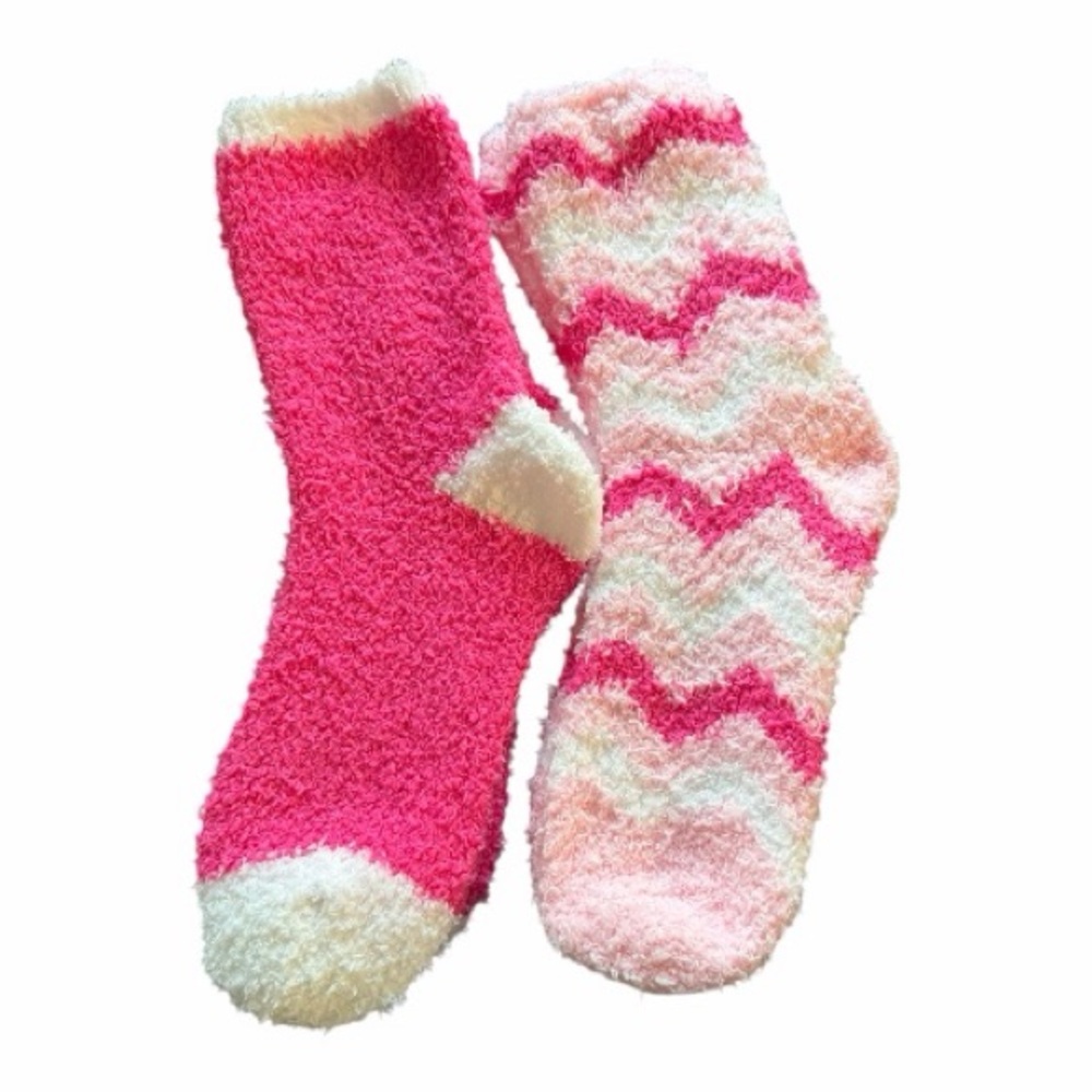 Cozy Pink and White Fuzzy Socks